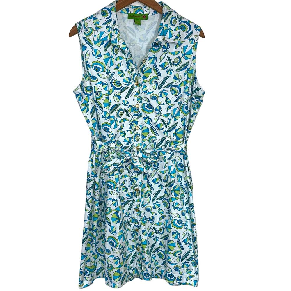 Island Republic Beach Umbrella Summer Button Up Sleeveless Shirt Dress Size L
